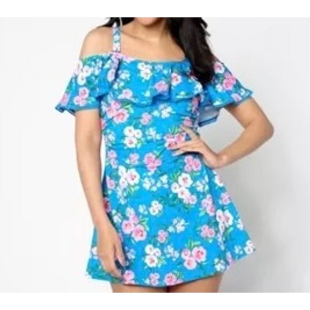 Isaac Mizrahi Live Bridgehampton Floral Swim Dress Blue Pink Size 14 NEW